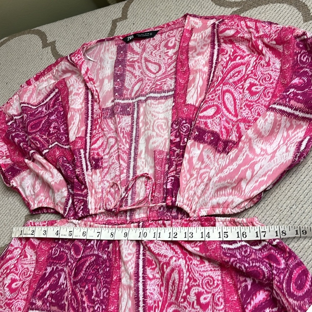 ZARA MAXI DRESS CUT OUT PATCHWORK PINK FUCHSIA LONG COTTON, 3709/917,size large - Picture 8 of 16